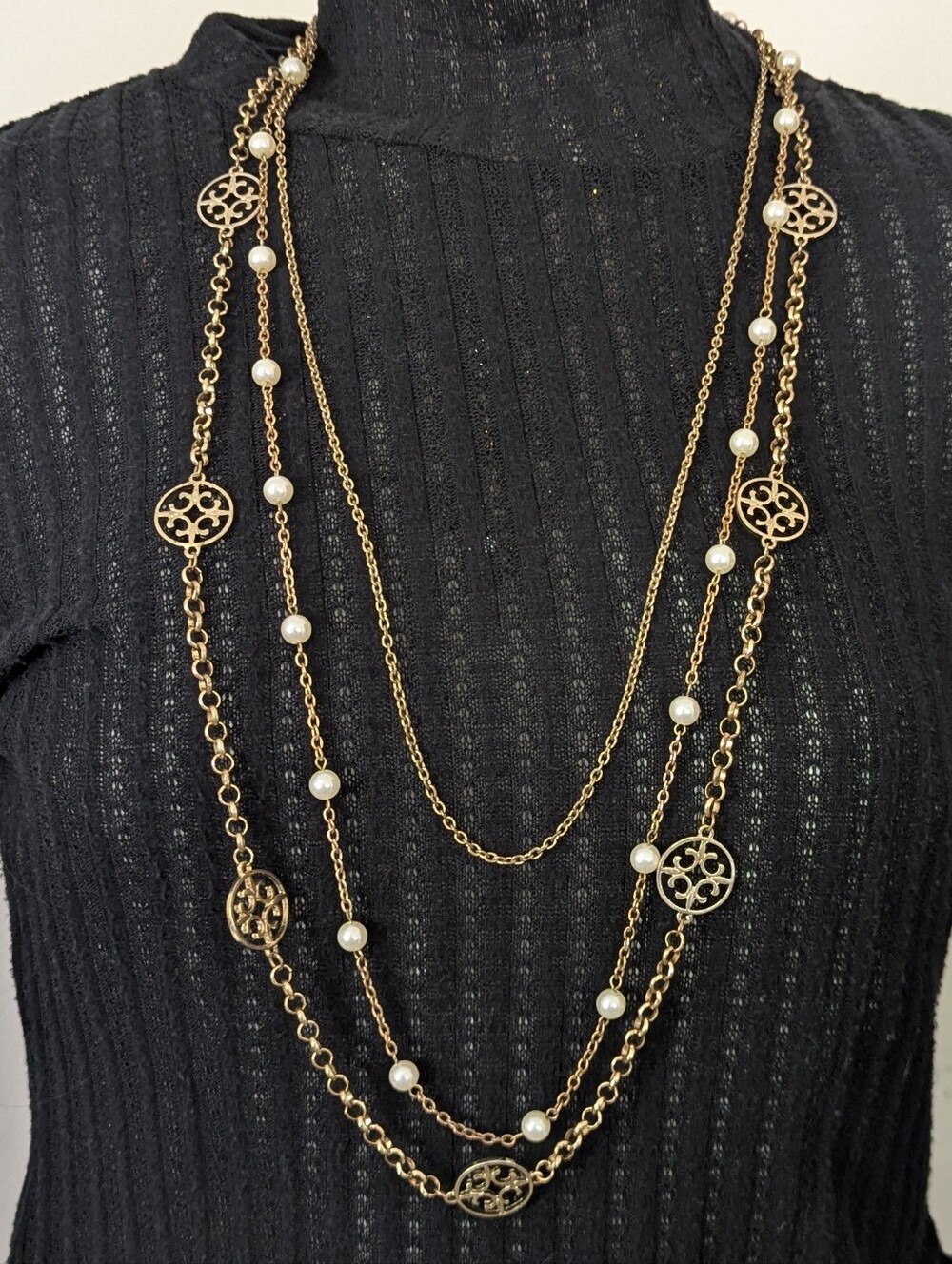 Gold-toned Multi-Strand Layered Medallion Necklace Womens Jewelry